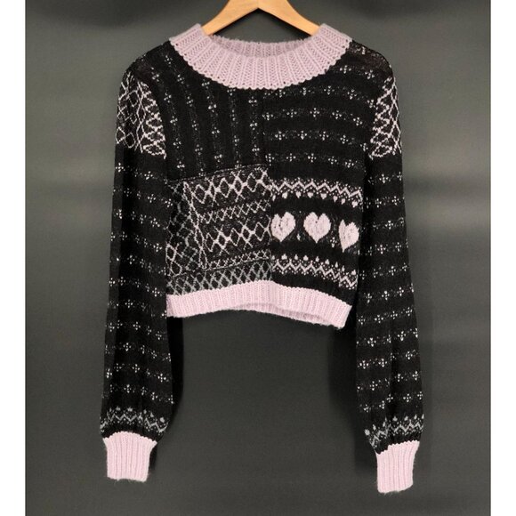 Free People Women's Snow Globe Pullover Sweater S Onyx Alpaca Blend Cropped Boho - Picture 1 of 8